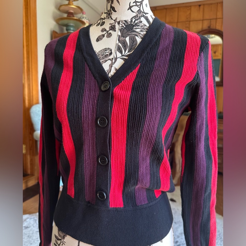 Cabi striped cardigan sweater M Colorful